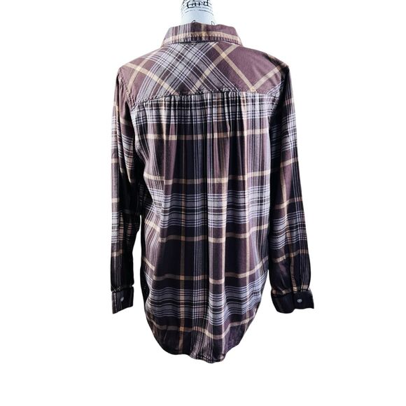 Aerie Brown Plaid Lightweight Flannel button up collar long sleeve size M boho - Picture 2 of 14